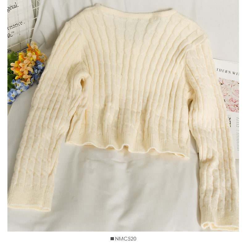 Sweater women's autumn short single breasted long sleeved cardigan top  1970