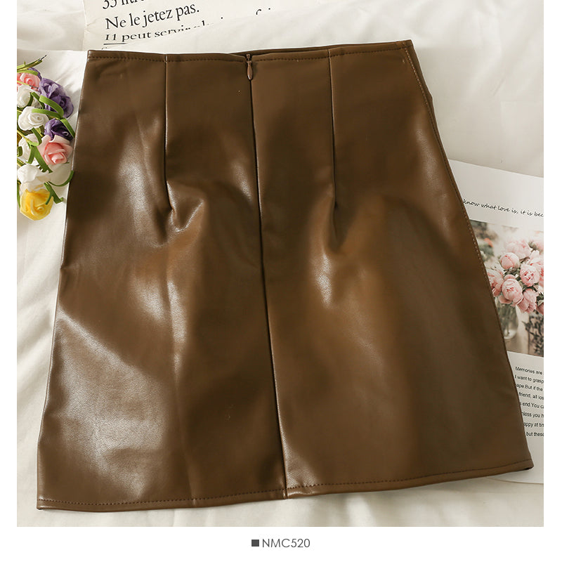 New Retro versatile short leather skirt  2614