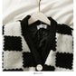 Contrast check medium length single breasted cotton thickened lamb wool coat  2121