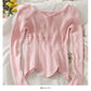 Irregular tight long sleeved foreign style sweater, women's straight shoulder exposed collarbone, versatile  1938