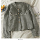 Petit cardigan court en tweed à simple boutonnage petit manteau 2092