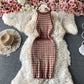 Slim Plaid buttock knit dress one step skirt  2755