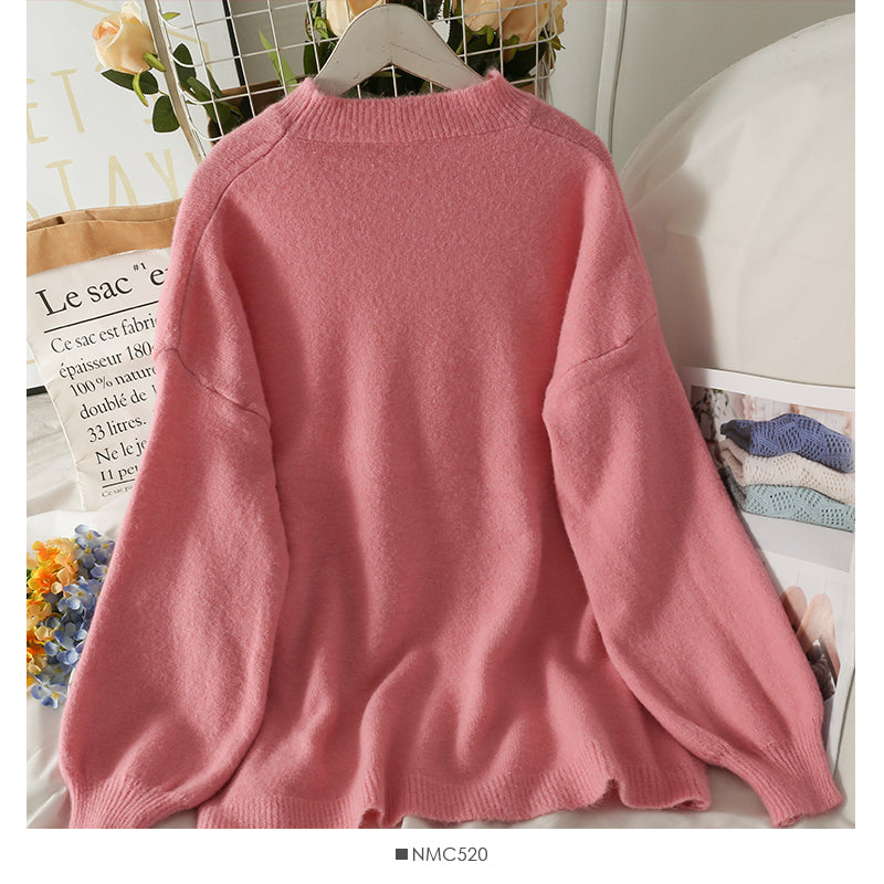 Sweet wind long sleeve loose and thin medium and long sweater  1916