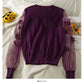 Mesh stitched three-dimensional butterfly long sleeve Pullover Sweater for women  2049