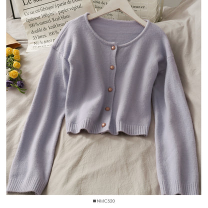 Sweet style simple and versatile long sleeved cardigan solid color sweater female  1909