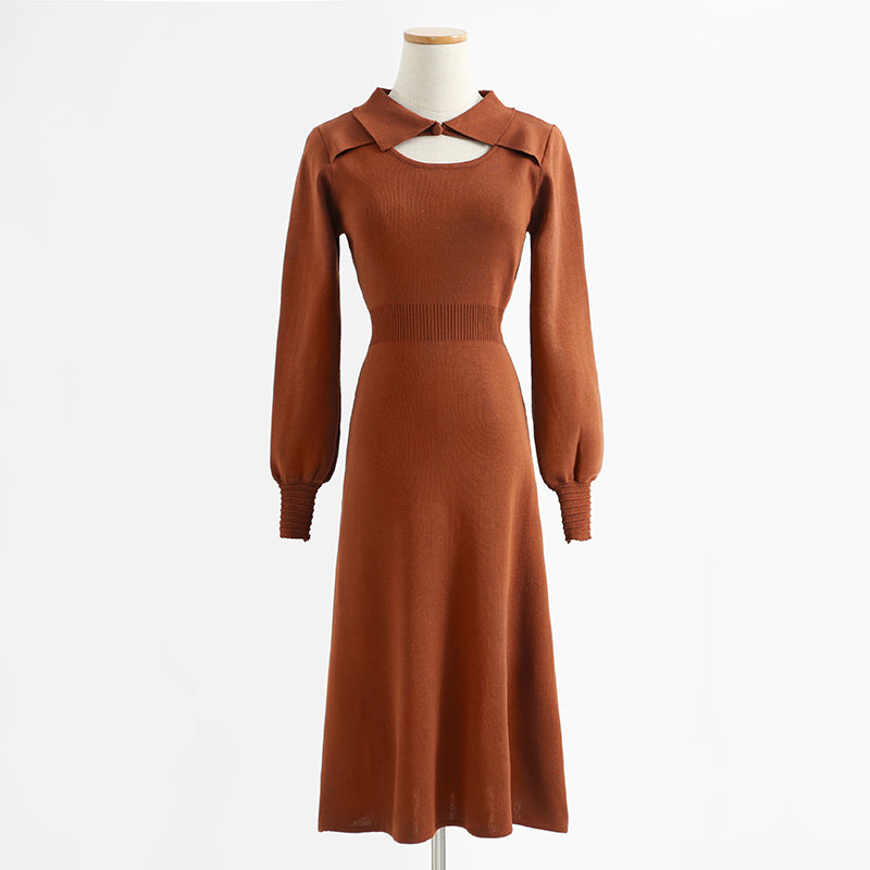 New hollow out red dress, age reducing and thin knitted bottomed skirt  2227