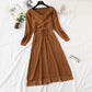 New knitted dress long sleeve lace up pleated Lace Panel bottomed skirt  2454