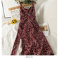 Sweet little fresh broken flower high waist medium length beautiful back suspender skirt  2695