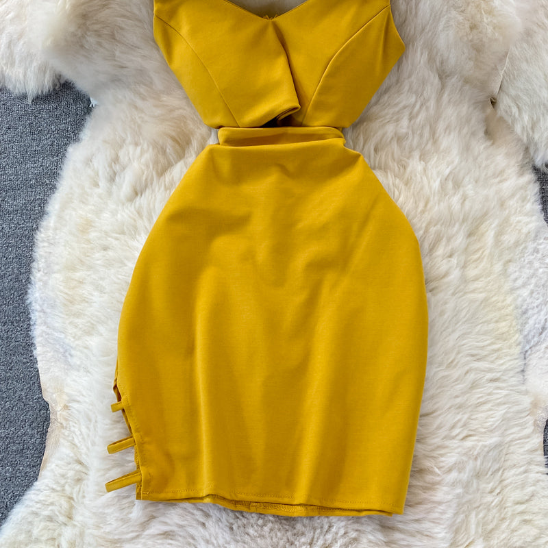 Sexy Mode aushöhlen Taille enge Tasche Hüfte Strapskleid 3359