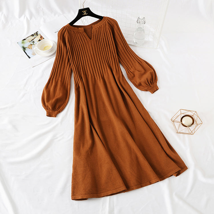 Rotes Strickkleid mit langen Ärmeln und Saum für Damen 2138
