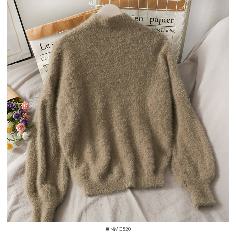Herbst und Winter süßer und vielseitiger Pullover mit halbhohem Kragen und langen Ärmeln 1922