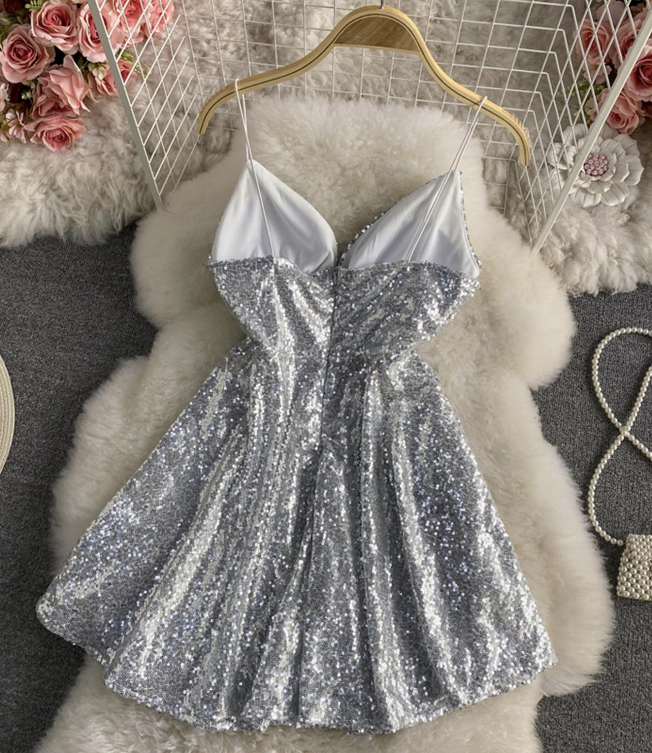 Cute A line sequins short dress  1319