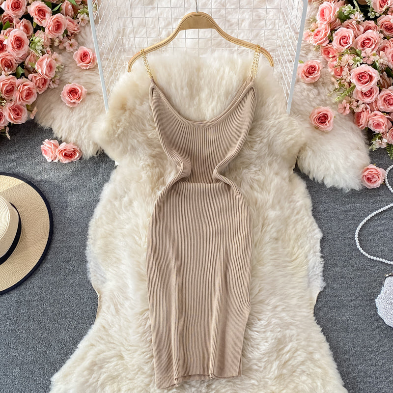 Ice silk knitted suspender dress  2996