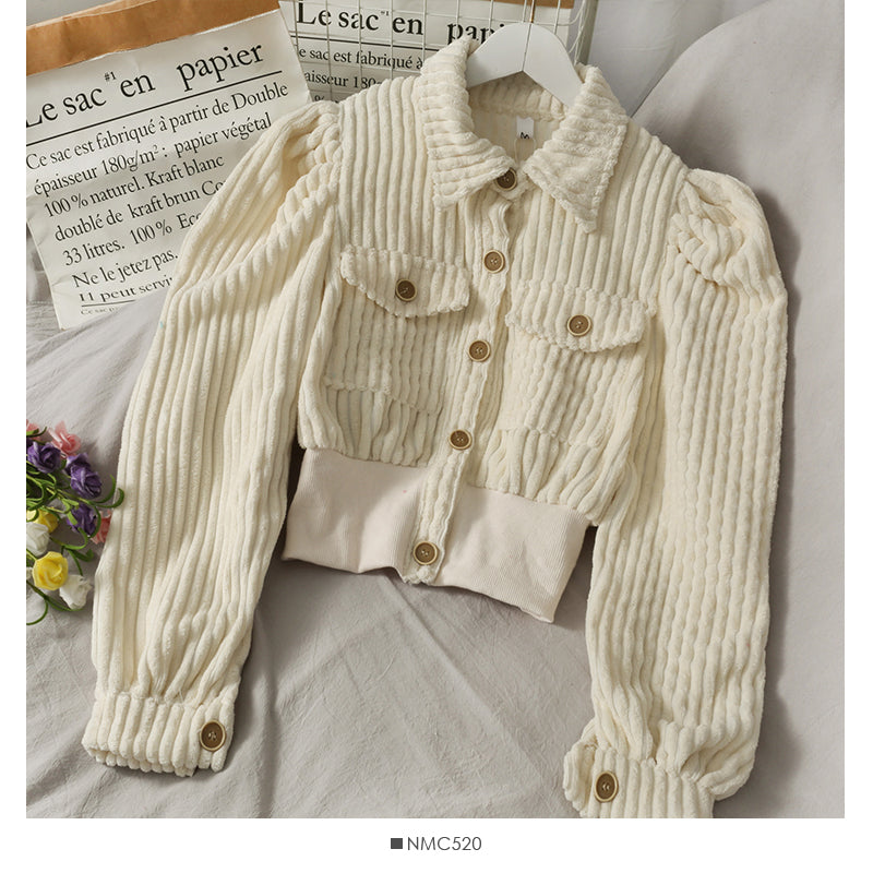 Korean minority corduroy short lapel jacket  2084