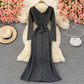 Sexy high elastic V-neck bright silk split buttock fishtail dress  2915