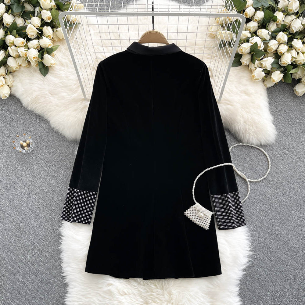 High end goddess suit collar velvet dress  1534