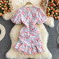 Sanftes Windblumen-Chiffonkleid mit V-Ausschnitt und Fischschwanz in Wickeloptik 3346
