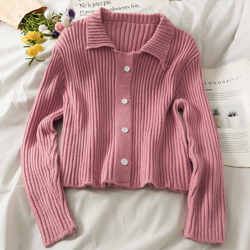 Slim slim vertical stripe Lapel single breasted cardigan sweater women  2028