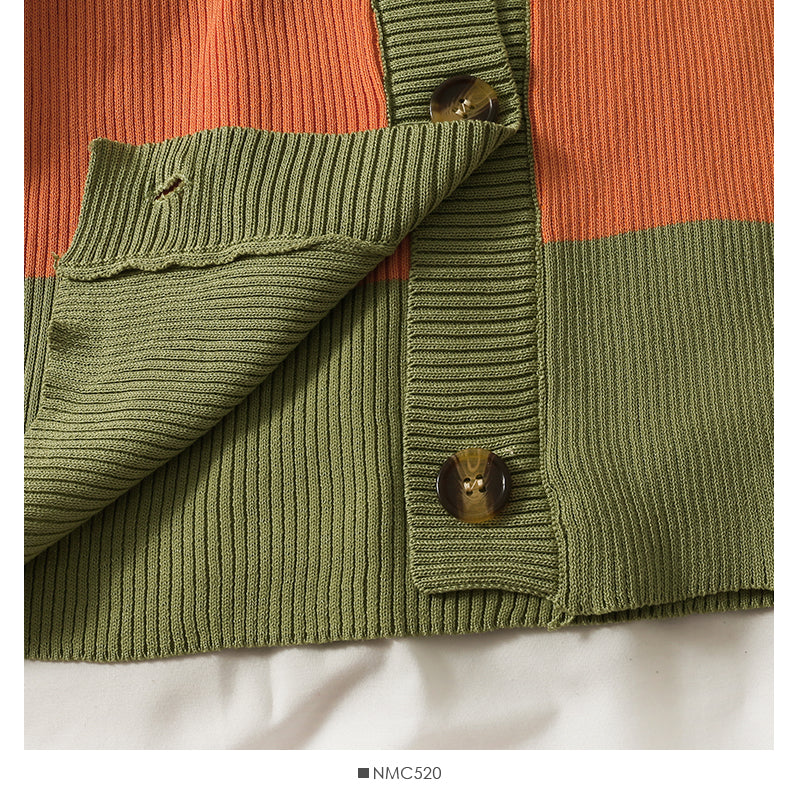 Elegant color contrast single breasted low neck slim fit sweater  2070
