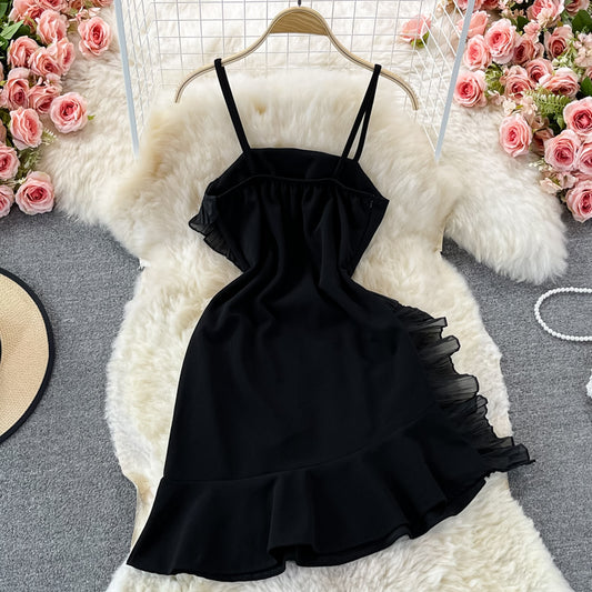 Sexy Strapless suspender ruffled fishtail buttock dress  3126