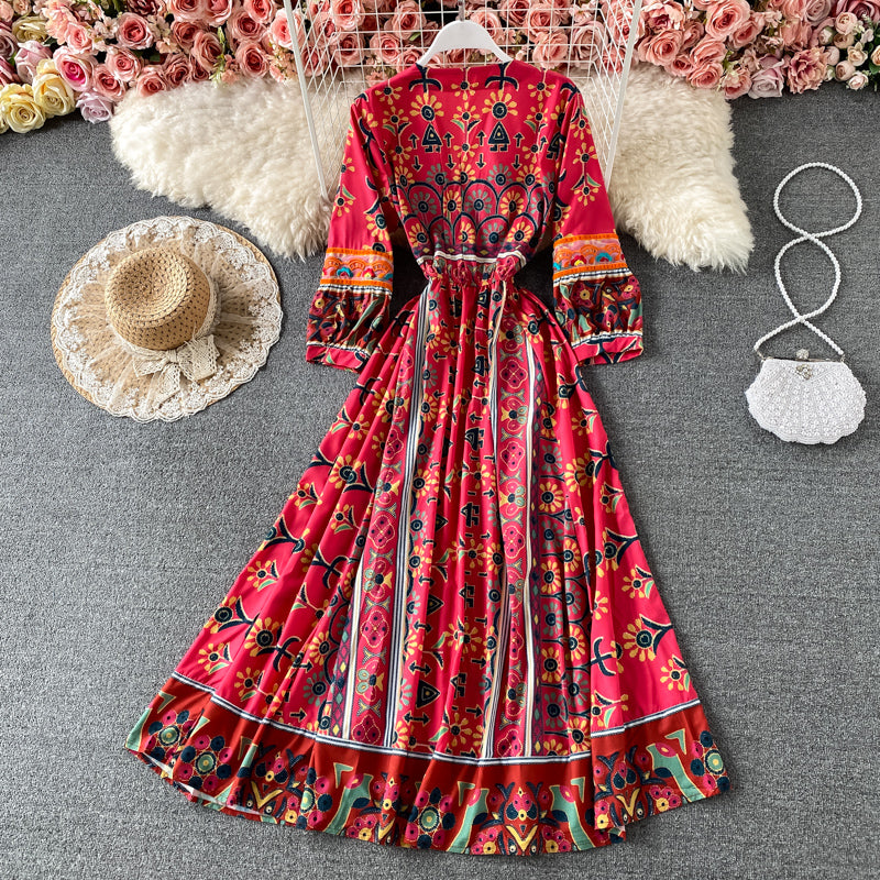 Heavy industry embroidery V-neck Decor dress  3187