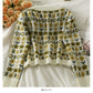 Sweater women's Vintage printed low neck single breasted cardigan top  1836