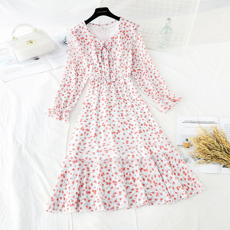 French retro floral Platycodon grandiflorum skirt shows thin temperament at the waist  2194