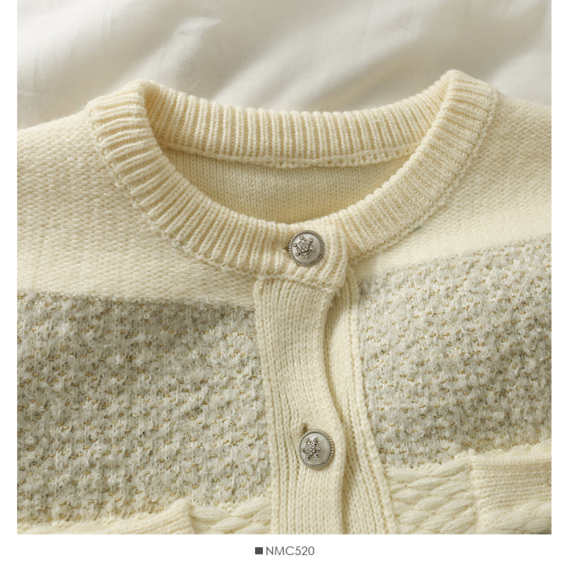 Korean retro bright silk striped single breasted cardigan women's sweater  2072