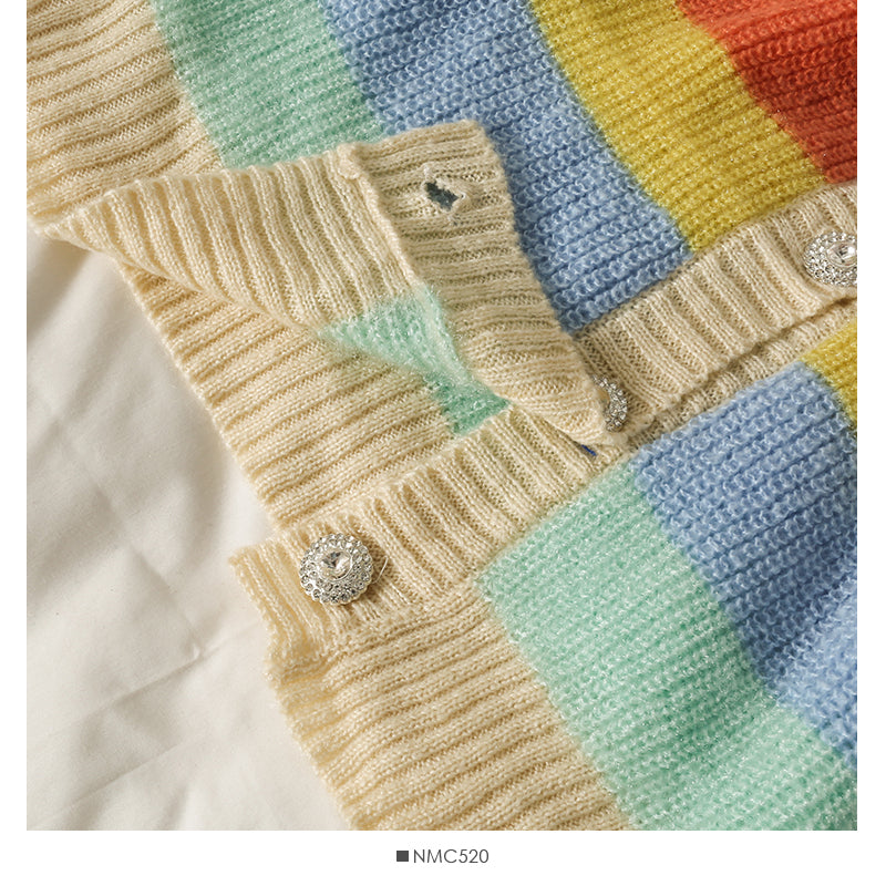 Elegant color stripe single breasted cardigan long sleeved sweater  1991