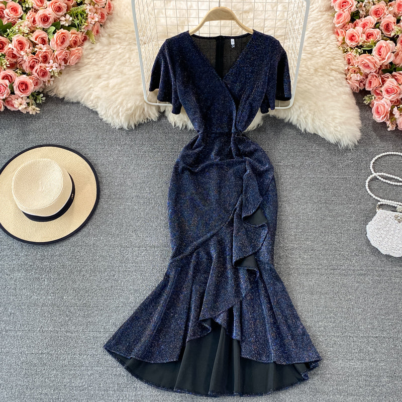 Elegant v neck fishtail dress fashion dress  1326