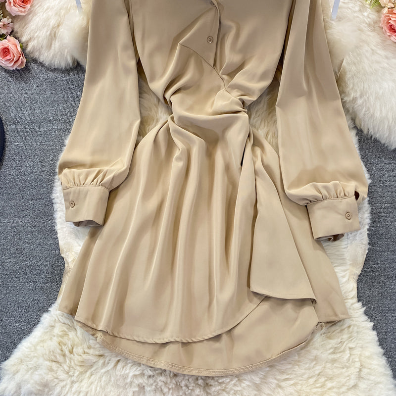 Slim long sleeve irregular A-line shirt skirt  2860