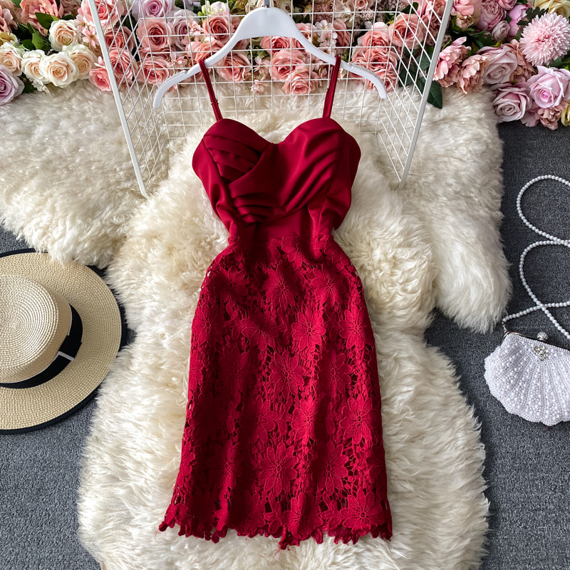 Sexy low cut suspender strapless dress  3283