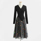 New long skirt fairy mesh embroidery temperament French small black skirt  2198
