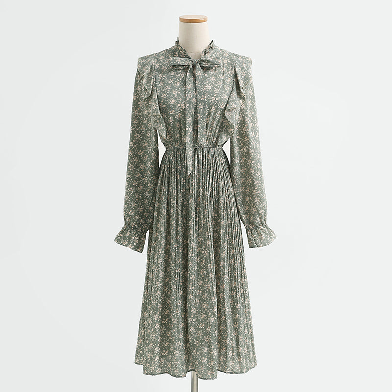 Ruffle French Vintage Long Sleeve Chiffon Dress  2257