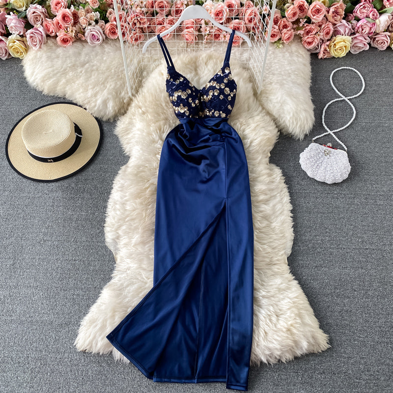 Split skirt Strapless suspender dress  2815