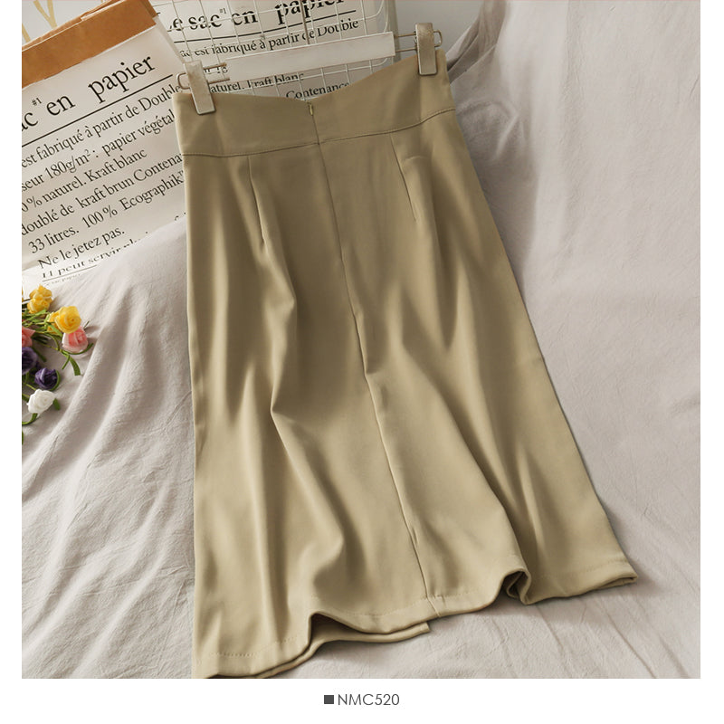 Korean retro waist closed to show thin solid color versatile skirt for women  2659