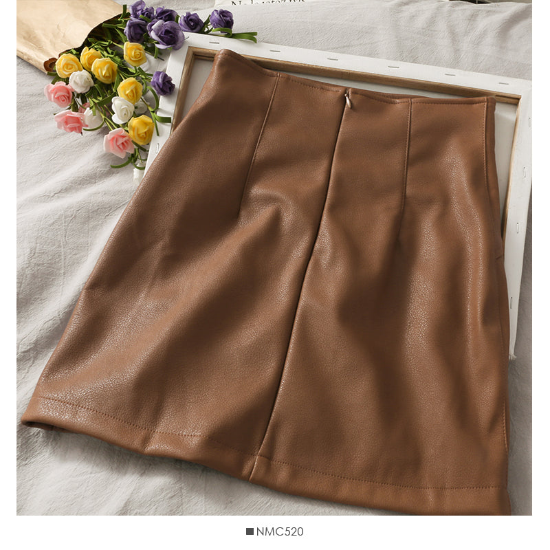 New foreign style high waist thin short leather skirt  2672