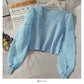 Small short square neck open collarbone wavy edge sweater  1936