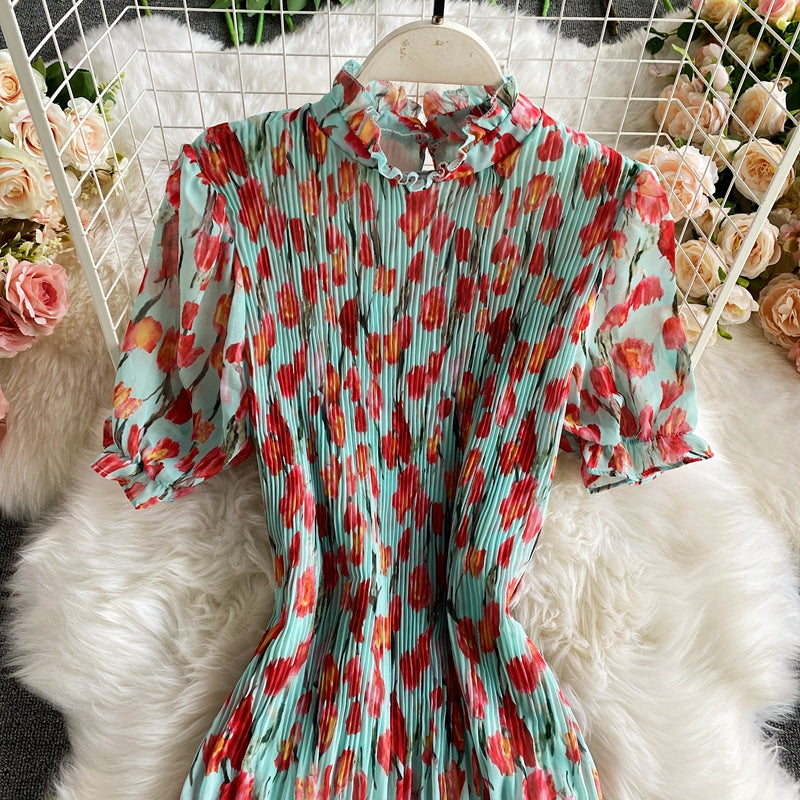 Floral Chiffon Pleated Dress  2881
