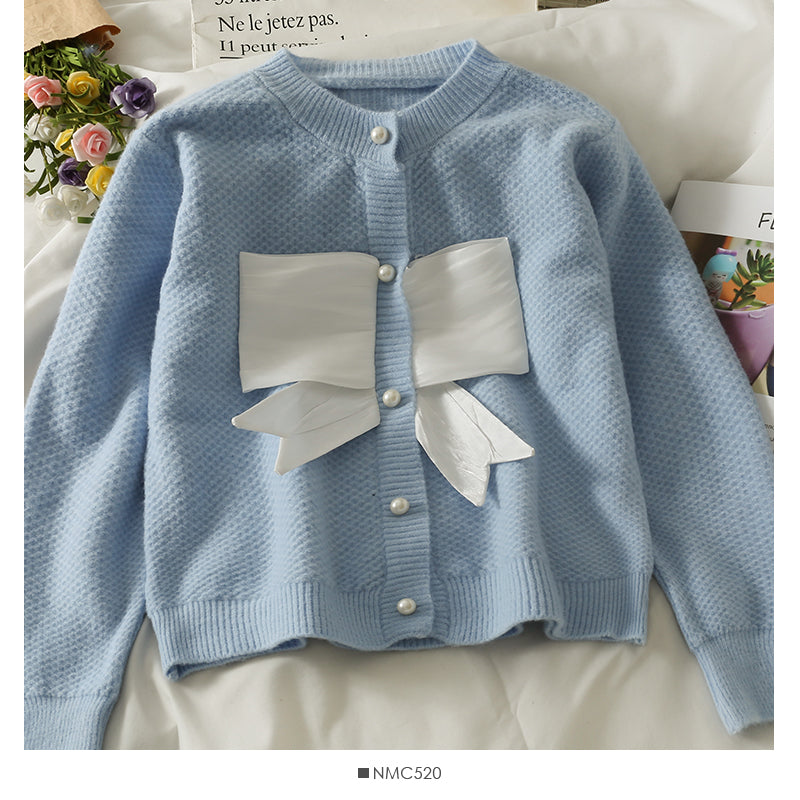 Korean contrast stitched bow decorative round neck T-shirt  1808
