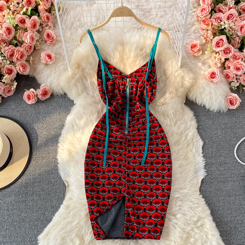 Floral skirt sexy backless slim Hip Wrap Dress  2822