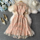 Temperament lace embroidered ear stand collar dress  3319