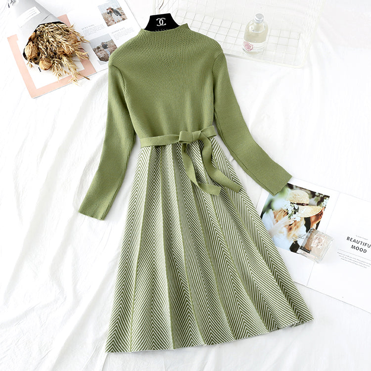Knitted dress women's inner small fragrant wool dress  2149