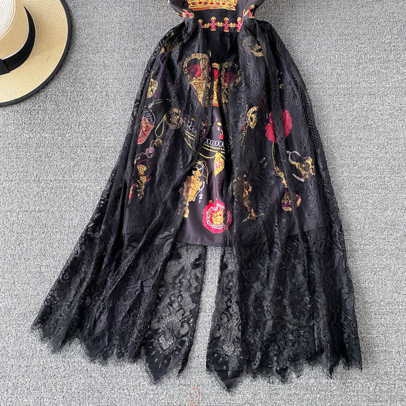 Vintage Hepburn light familiar style stand collar lace dress  3038