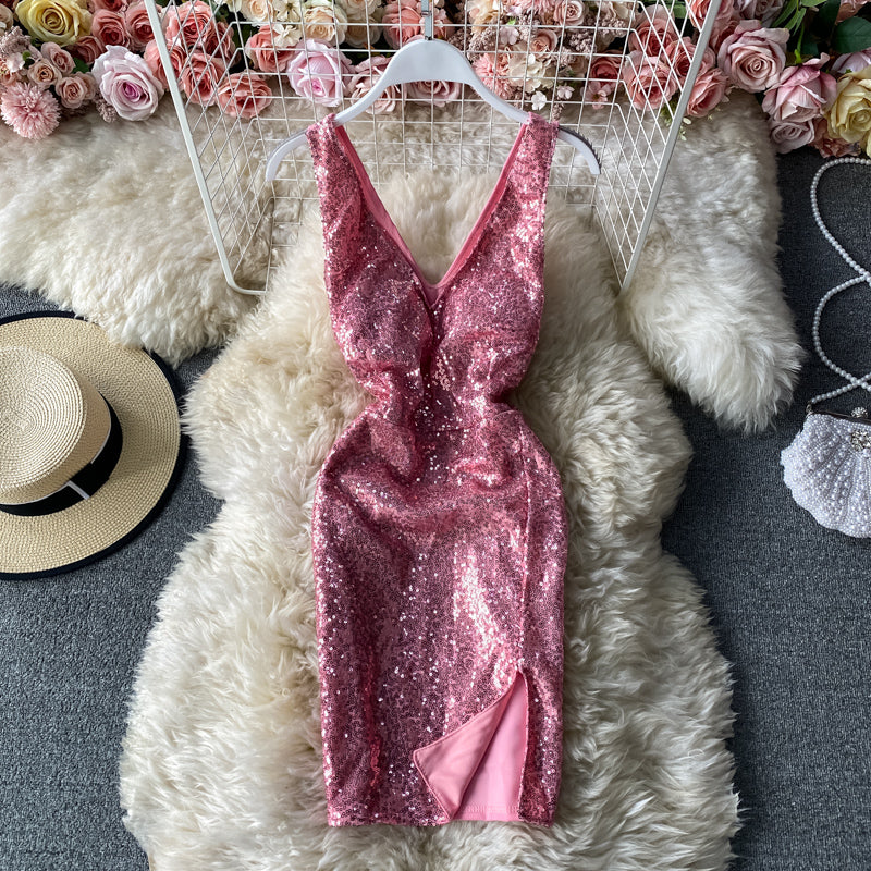 Temperament slim Sequin dress at waist  2828