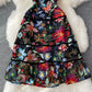 Mesh embroidered hollow out Decor Ruffle waist dress  3060