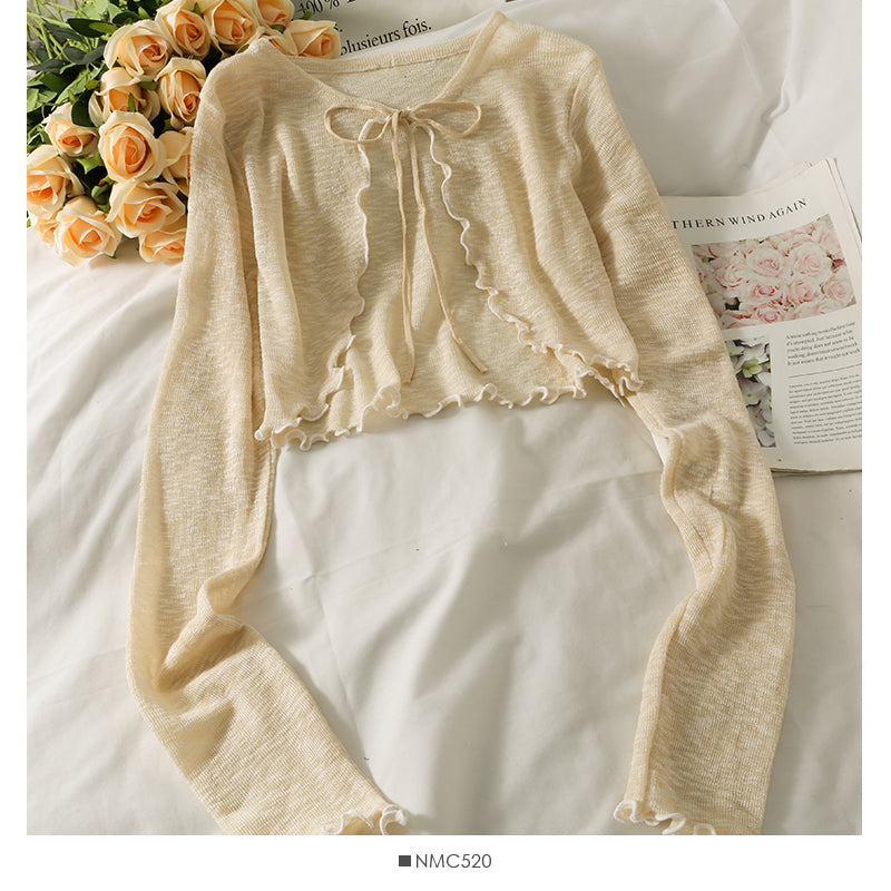 Französischer kleiner Schal Damen dünnes mikrotransparentes Langarm-Pullover-Oberteil 1696