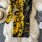 Round neck slim fit tiger pattern buttock knit dress  2929