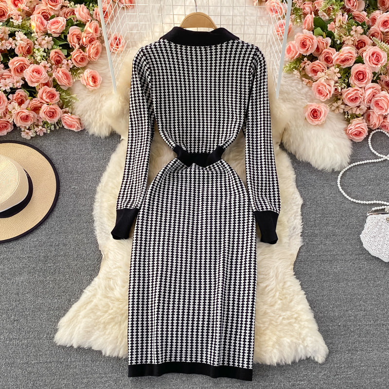 Small fragrance celebrity temperament medium long knitted sweater dress  3108