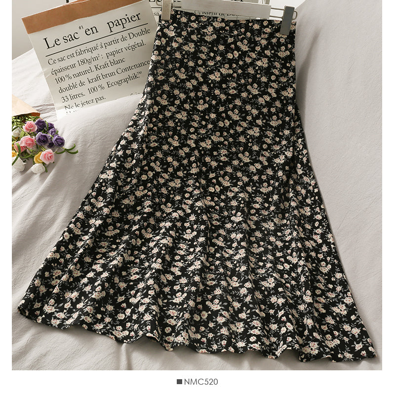 Versatile high waist thin floral skirt  2509